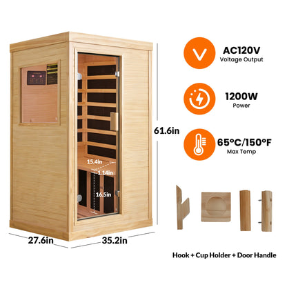 HOSAUNA Chilean Pine One-Person Sauna with Ambient Lighting