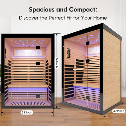 2-Person Hemlock Far Infrared Sauna with Starry Sky Lighting