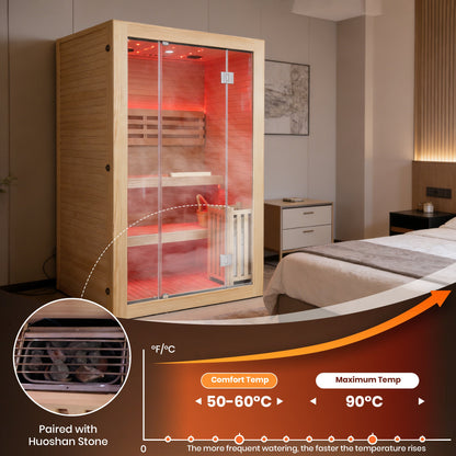 HOSAUNA 3000W Chilean Pine Two-Person Sauna with Metal Heater