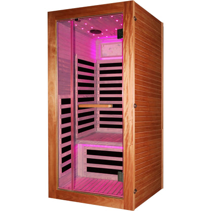 American White Oak One-Person Sauna with LED Lighting