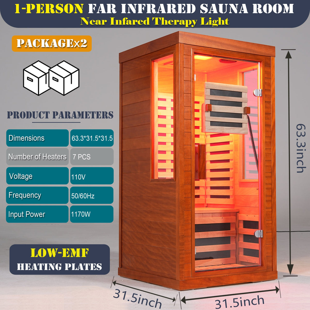 Single-Person Infrared Sauna | Bluetooth, LCD & 7-Color Lighting