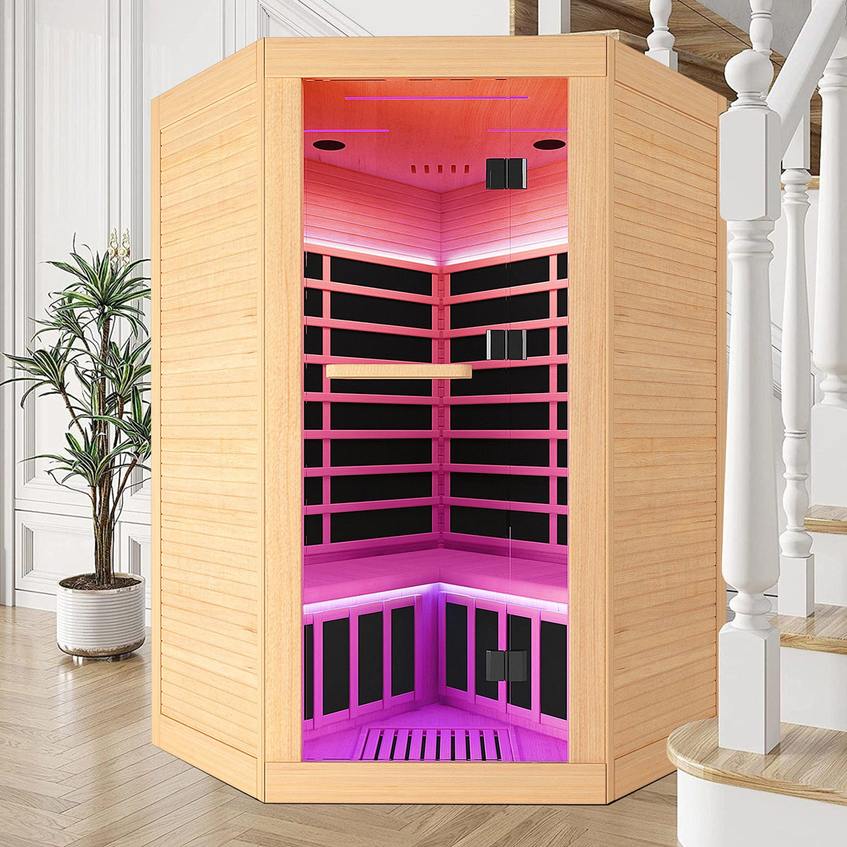 2-Person Eastern Canadian Hemlock Corner Infrared Sauna