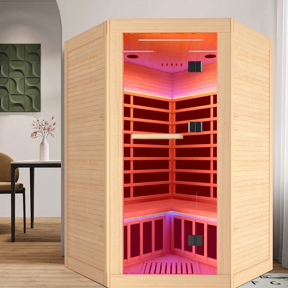 2-Person Eastern Canadian Hemlock Corner Infrared Sauna