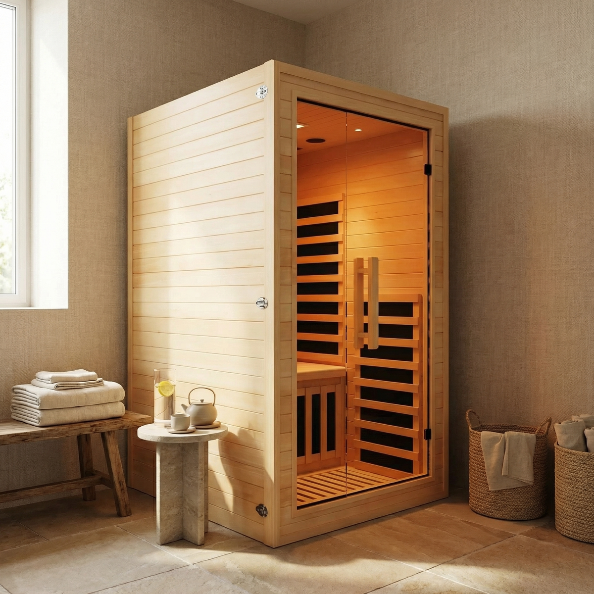 NiceBeam 1-2 Person Full-Body Premium Canadian Hemlock Infrared Sauna with Red Light